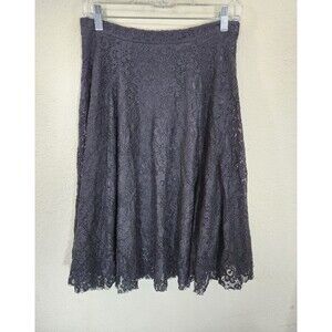 COIN 1804 Women M Skirt Black Floral Lace A-Line Lined Stretch Knee Length